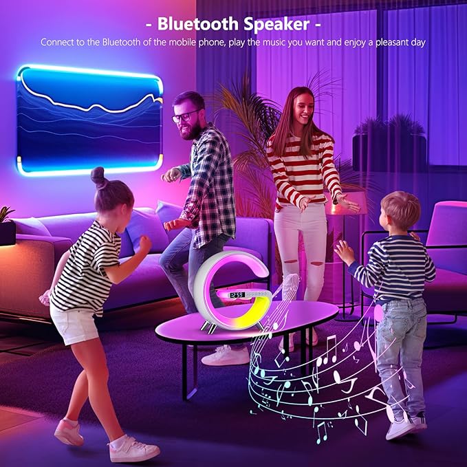 Wireless Charger Atmosphere Lamp, 2026 New Intelligent LED Table Lamp, Bluetooth Speaker, Dimmable Night Light Bedside Lamp Alarm Clock with Music Sync, App Control for Bedroom Home Decor Gift (White)