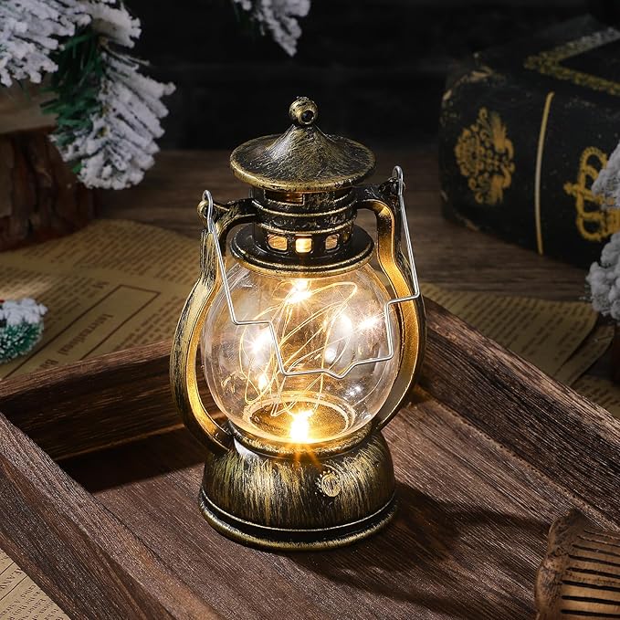 NUOBESTY 1pc Retro Handheld Lantern Creative Golden Plastic Vibe Lamp for Home Bar Scene Decoration (with Battery)