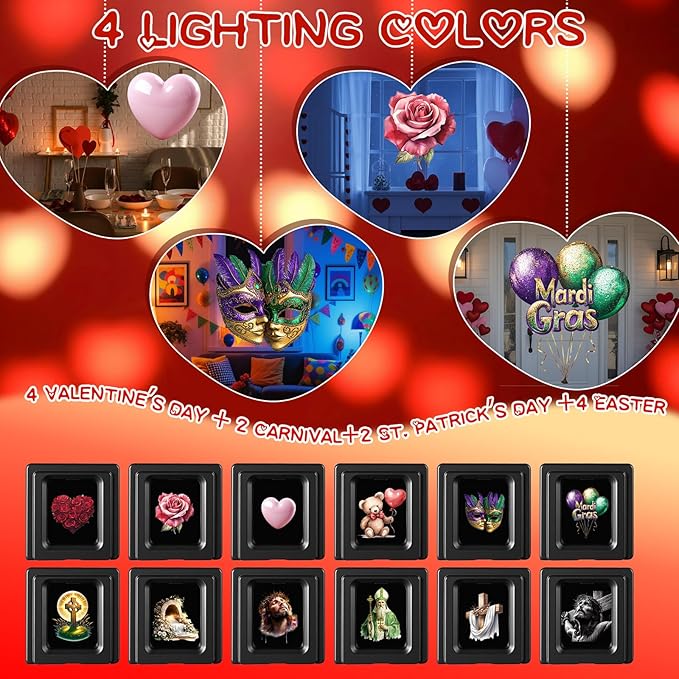 Easter Religious Projector Light Outdoor with 12 Film Slides, Christian Cross Saint Patrick Jesus Projection Light, Multiple Holidays 4 Color Mode with Remote, Waterproof Yard Decor