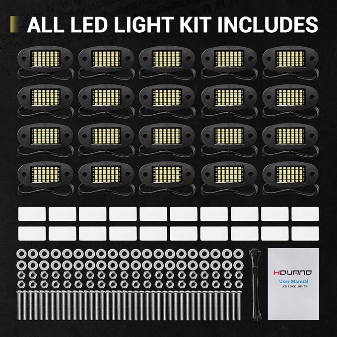 20 Pods White Rock Lights 6000K Pure White 36 LEDs SMD Chips Super Bright Neon Underglow Light IP68 Waterproof for Pickup Trucks SUV UTV ATV RZR Car Boats (White)