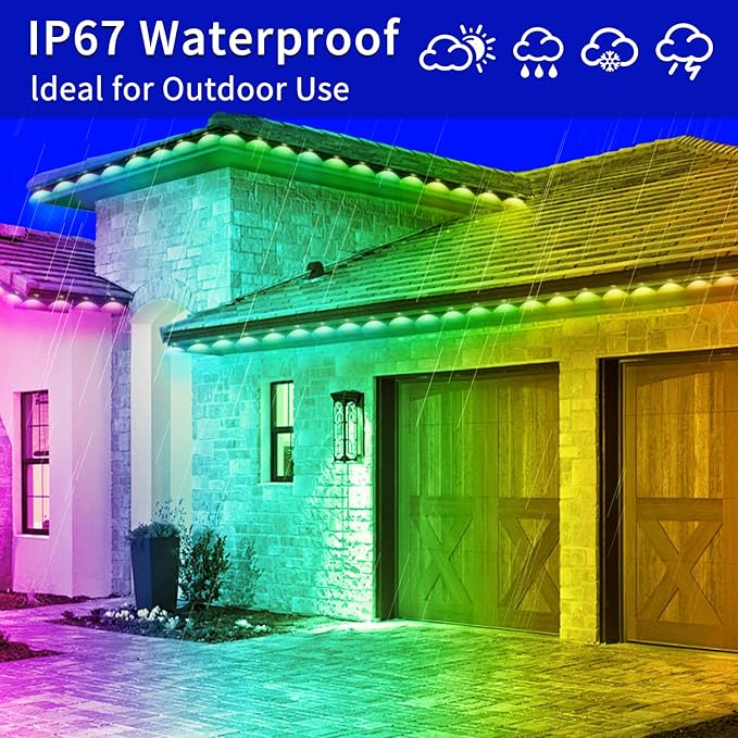 Permanent Outdoor Lights 400ft,RGB Eaves Light,IP67 Waterproof Year Round Outdoor Lights,Decorative House Light for Party,Daily,Rooftop,Garden,Patio（2 Rolls 200ft）