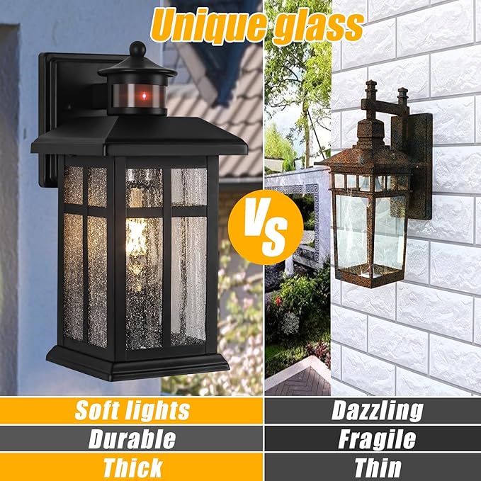 Outdoor Wall Light Motion Sensor - Updated Dusk to Dawn Outdoor Lighting, Exterior Light Fixture, Black Porch Lights & Outdoor Light for House Garage Entryway