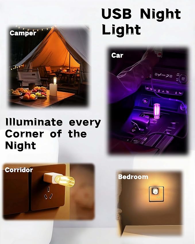 LED Car Interior Light, Touch Control USB Night Lamp, Retro Style Ambient Lighting for Auto, Bedroom, Desk (Red Light)