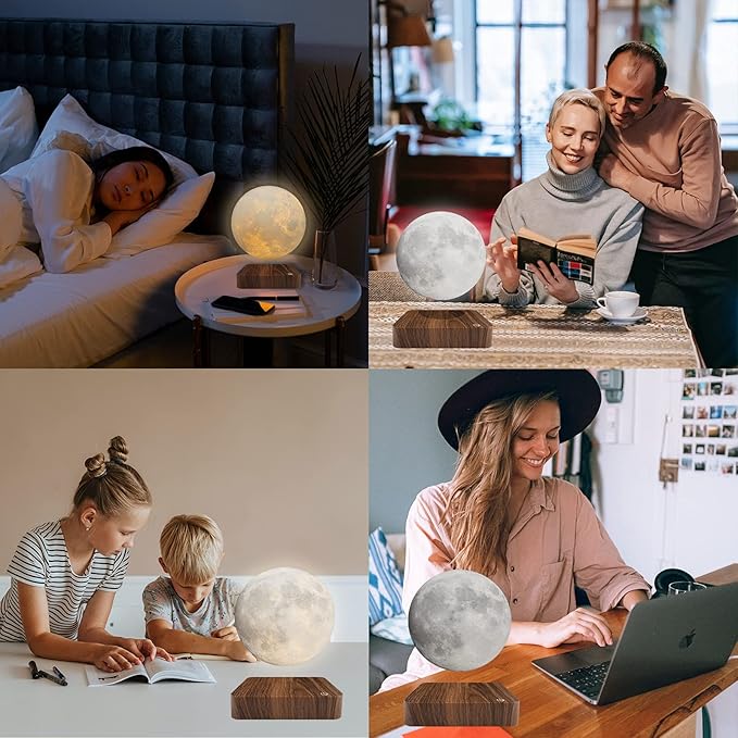 Levitating Moon Lamp, Magnetic Floating Moon Lamp Spinning Luna Night Light with 3 Color Modes, for Home Office Desk Decor, Bedroom Unique Lamps, Cool Tech Gadgets Gift for Women Kids
