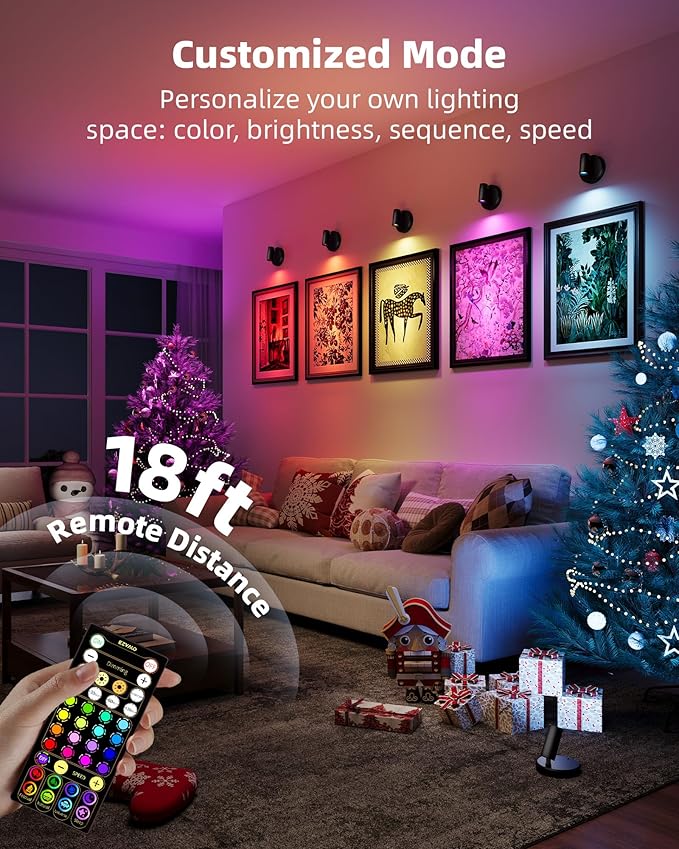 EZVALO RGB Spotlights Indoor with Remote, 5500mAh Rechargeable Picture Lights, DIY Mode & 83 Color Changing Uplighting, Wireless Mini Accent Lighting for Halloween and Christmas (2Pack-Black)