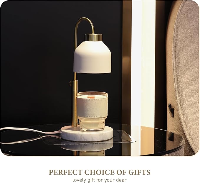 Candle Warmer Lamp, with 2 Bulbs,Timer & Dimmer,Compatible with Large Yankee Candle Jars,3 Wick Candles,Height Adjustable Electric Top Melter,110-120v, (White Marble)