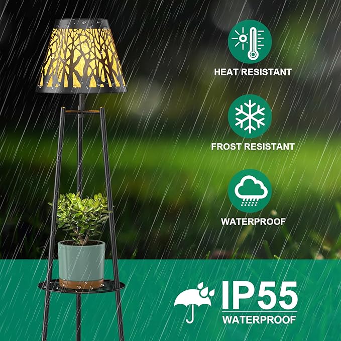 MXwcy 2 Pack Metal Solar Floor Lights Outdoor with Plant Stands, 45.5'' Solar Powered Street Lights, for Garden Yard Pathway Driveway Porch