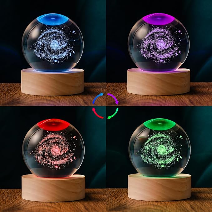 3D Galaxy 60mm Crystal Ball Astronomy Universe Gifts 3D Galaxy Crystal Globe Science Space Themed Physics Gifts Night Light lamp for Kids Men Him Dad Science Teacher