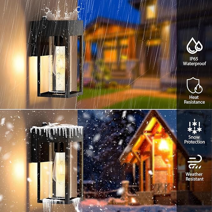 Dusk to Dawn Outdoor Lights, Waterproof Porch Lights 2 Pack, Exterior Lighting Fixtures with Cylinder Lampshade, LED Wall Sconce Light for House Porch Patio Front Door Garage.
