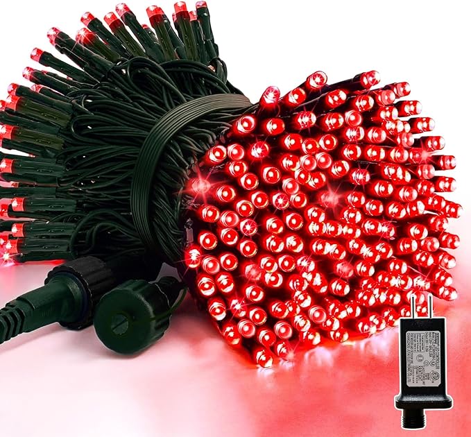LAMPHOME 33ft Red Valentine Lights String, 100 LED Green Wire red Fairy Starry String Lights Plug in,16 Lighting Modes for Valentines Day Tree Decorations Wedding Party Decoration