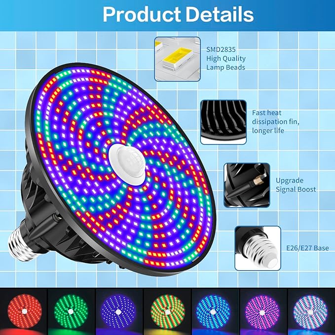 CEDIO Led Pool Lights for Inground Pool, 65W RGB Color Pool Lights Bulb with Remote Control, Pool Light Bulb for Inground Pool, E27 Replacement for Pool Light Fixture (Black)