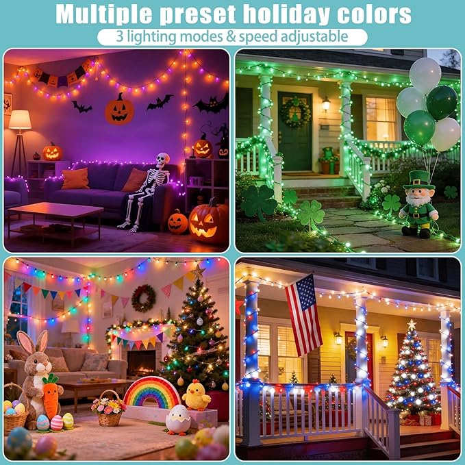LitHome 100 LED Solar Christmas String Lights Outdoor, 33FT 34Colors Changing Solar/USB Easter String Lights Waterproof with Remote, 102 Modes Colorful Pastel Light for Tree Spring Party Holiday Decor