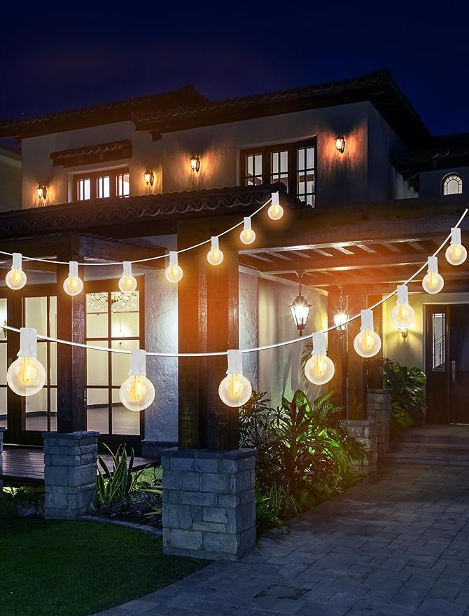 25Ft LED Outdoor String Lights, G40 Globe Patio String Lights Waterproof with 27 Shatterproof Bulbs, Hanging Outdoor Christmas Decorations Lights for Backyard Garden Bistro Wedding Party Decor, White