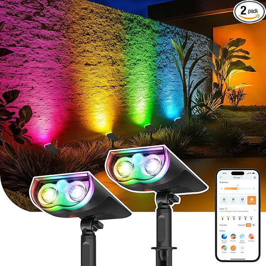 Linkind Smart Solar Lights Outdoor SL5 with Motion Sensor, APP Control Color Changing Solar Spot Lights Outdoor, Easter Decorations, IP65 Landscape Lighting for Yard, Garden, Path(2 Pack)
