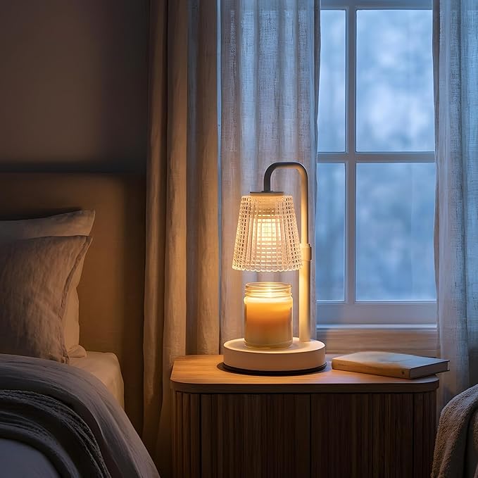 Elegant Electric Candle Warmer Lamp with Timer, Minimalistic Glass Shade, Adjustable Dimmer, Flameless Candle Warmers for Unique Home Decor, Cozy Gifts for Easter & Housewarming (White)