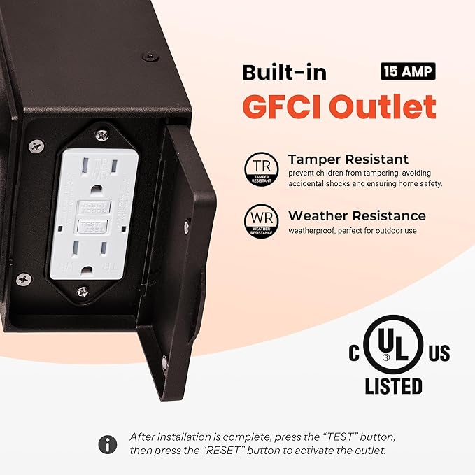 Gleamz Dusk to Dawn Outdoor Porch Light with GFCI Outlet, Farmhouse Oil Rubbed Bronze Gold Trim Exterior Garage Lighting Fixtures Wall Mount for House, Anti-Rust Waterproof Outside Wall Sconce Lantern