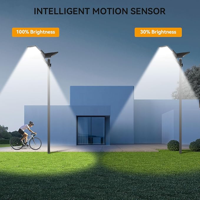 12000W Solar Street Light with Dual Solar Panels, Commercial Grade Parking Lot Lights with Large LEDs, Flood Lights Outdoor wth Motion Sensor and Remote Control for Yard, Street 2 Pack