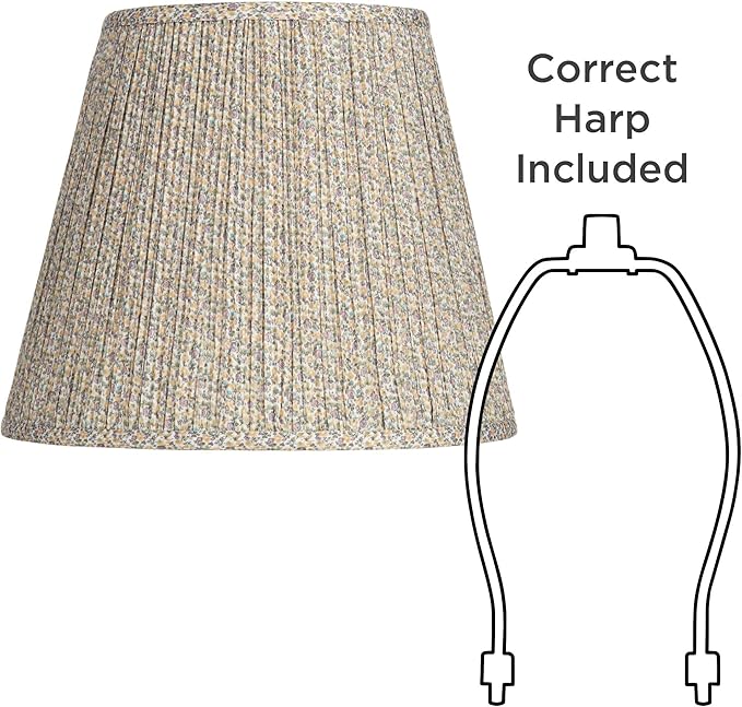 Hardback Shirred Empire Cottage Core Lamp Shade Yellow Floral Medium 8" Top x 13" Bottom x 11" Slant x 10.75" High Spider with Replacement Harp and Finial Fitting - Springcrest