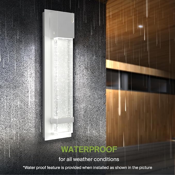 ASD LED 18 Inch Bubble Glass Wall Light Fixture | 12W 500LM 3000K-5000K 120V | 3CCT, Waterproof, Dimmable, ETL Listed | Exterior Flush Mount Sconce, Outdoor-Indoor Lighting | White