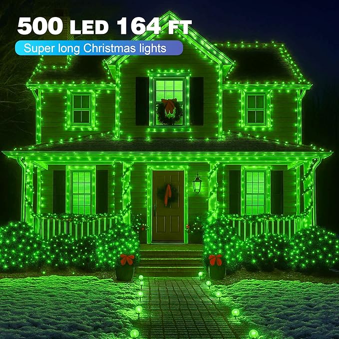 Christmas Lights 500LED 164FT, Waterproof Christmas Tree Lights with 8 Modes, Remote Control 3 Timers & Memory Function Xmas Decorations for House and Holiday (Green)
