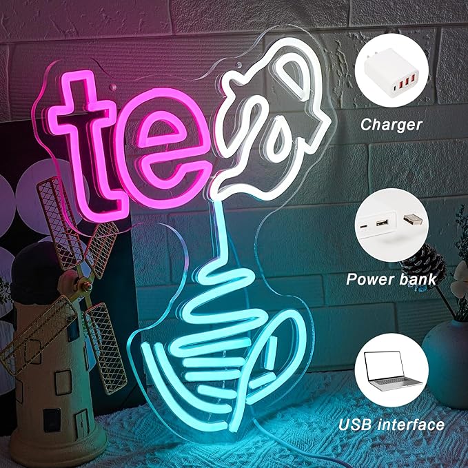 Tea Neon Sign Blue Teapot Neon Light Dimmable Tea Pouring Neon Signs Tea Bar Neon Light Signs for Kitchen Coffee Shop Teahouse Lounge Restaurants Living Room Decoration