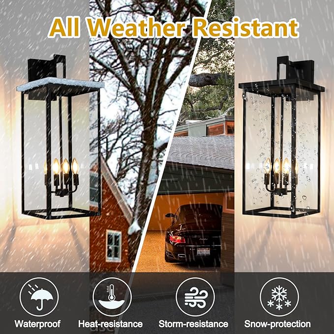30" Extra Large Outdoor Wall Lights Exterior Wall Sconce,Black Outdoor Garage Lights,Modern Exterior Light Fixtures,Waterproof Outdoor Porch Lights for House,Front Door Light Fixture E12 Base