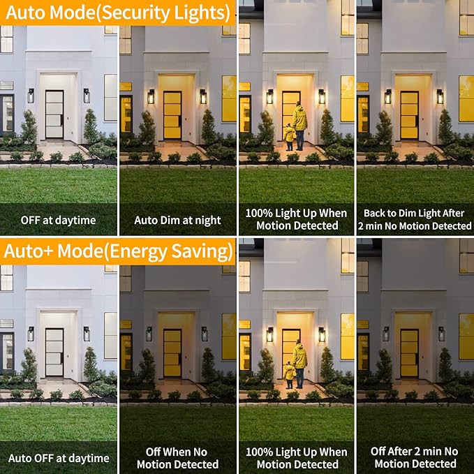 2-Pack Motion Sensor Outdoor Wall Lights, Waterproof Dusk to Dawn Exterior Wall Light Fixtures, Oil Rubbed Bronze Outside Porch Lights for House Garage, Motion Sensor Wall Lanterns with Clear Glass