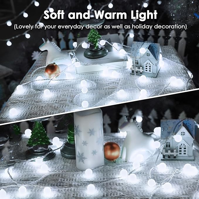 100LED Connectable String Lights Indoor Outdoor for Bedroom, 43ft White Globe Lights Plug in with Remote & Timer, 8 Lighting Modes Waterproof Fairy Light for Room Classroom Wedding Christmas Decor