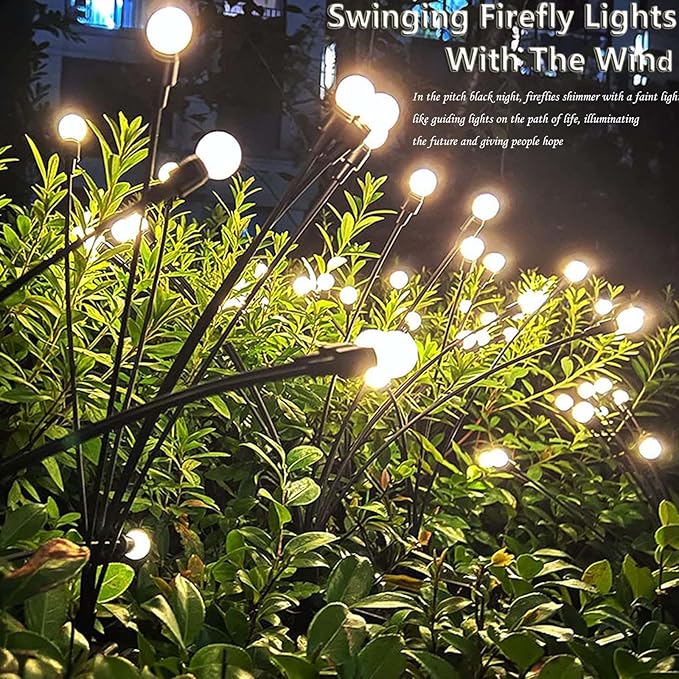 Solar-Powered Firefly Lamp, Solar Powered Courtyard Lights, Outdoor Waterproof, Swaying in The Wind, Garden Lawn Terrace Channel Decorative Lights, Decorative Gardening Gifts(4 Pack(32LED))