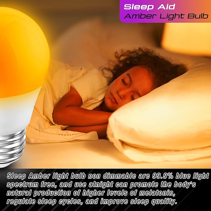 Amber Sleep Light Bulbs 1800k, Blue Light Blocking, Dim Light Bulb 25-40w Equivalent, 3W E26 Warm Amber Night Light for Healthy Sleep, Bedroom, Kids Room, Non-Dimmable, 4 Pack