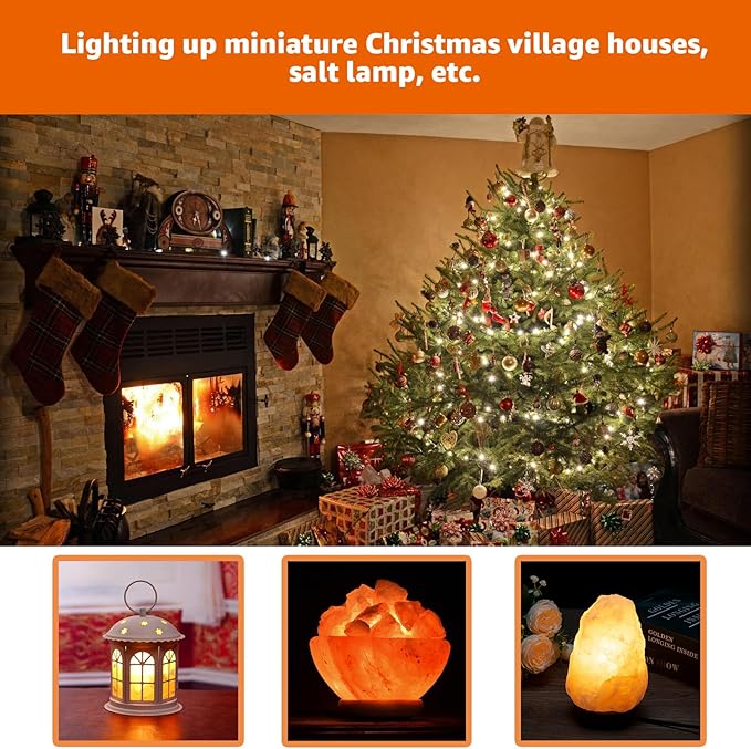 Christmas Village Lights with 4 Led Light Bulb, LED Light Bulb C7 Cord Clip Lights Christmas Halloween Cabin,Pumpkins,Outdoor Atmosphere Decoration, Holiday Craft Decorations