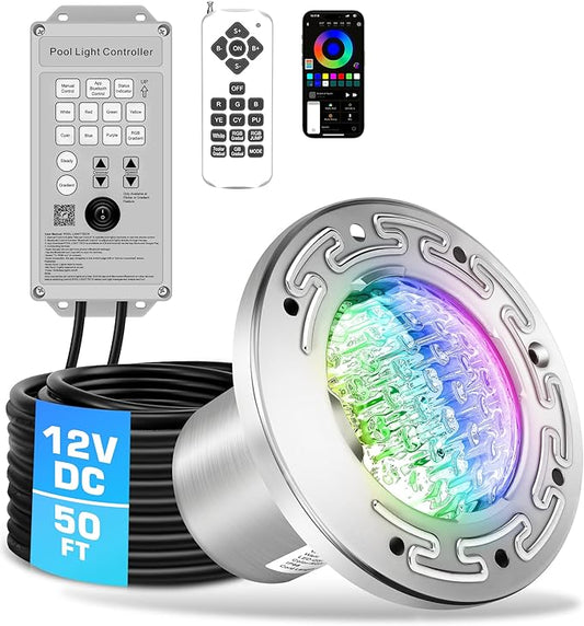 CAtArt 6 Inch LED Spa Light,12V DC Color Changing Inground Spa Lights for Inground Pool with Controller Remote and APP Control for 6'' Wet Niche,12W,50 Foot Cord