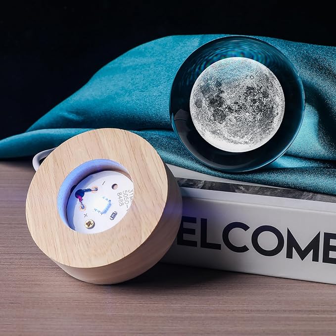 3D Moon 60mm Crystal Ball Astronomy Universe Gifts 3D Moon Model Led Lamp Globe Night Light Physics Gifts for Kids Men Women Him Her Dad Science Teacher