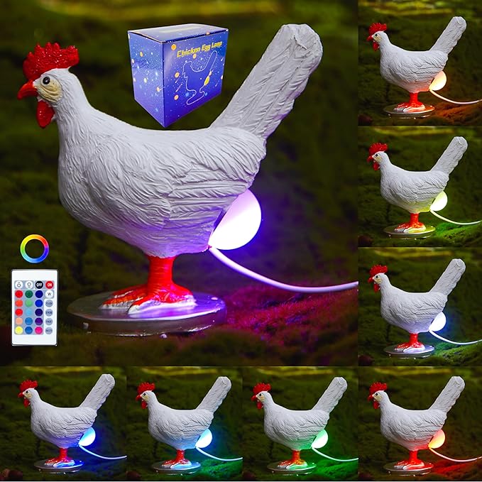Upgraded Chicken Egg Lamp, 16 Color Change with Remote, 3D Resin Chicken Night Light with USB, Lifelike LED Egg Lamp with Color Gift Box, Easter Birthday Gift