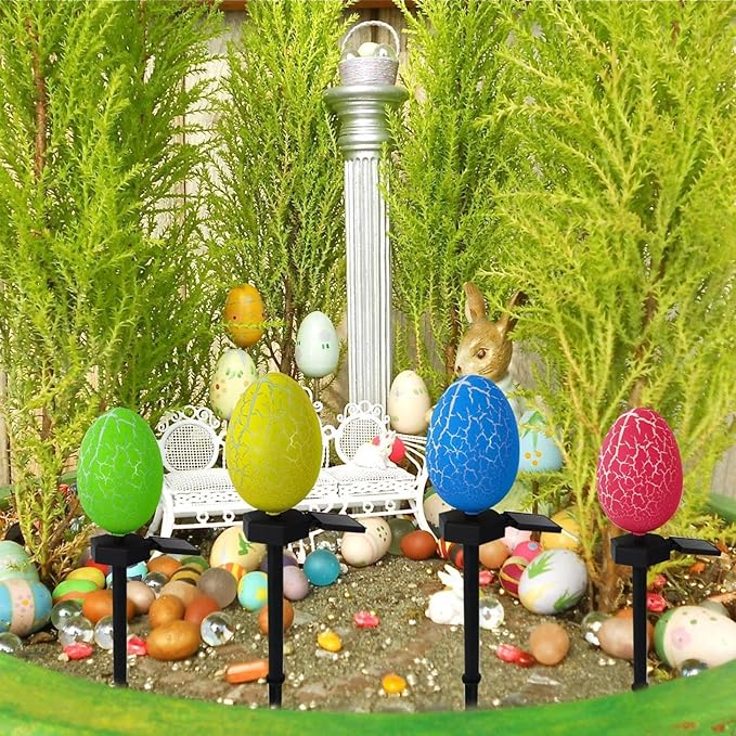 Easter Egg Lights Outdoor, Waterproof Solar Garden Lights for Easter Decorations, Garden Layout Night Light Wall Lamps Easter Ambient Light Decor for Courtyard Patio Yard Pathway Lawn Office (D)
