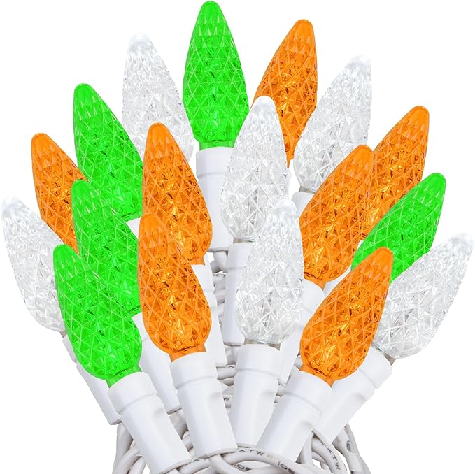 ‎‎‎Novelty Lights 24FT 70 LED C6 LED St. Patrick's Day String Lights, Outdoor Christmas Tree Commercial Grade LED String Lights, Christmas Lights Outdoor Tree Decorations Outdoor (Green/White/Orange)