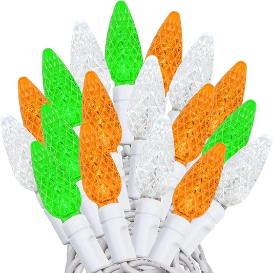 ‎‎‎Novelty Lights 24FT 70 LED C6 LED St. Patrick's Day String Lights, Outdoor Christmas Tree Commercial Grade LED String Lights, Christmas Lights Outdoor Tree Decorations Outdoor (Green/White/Orange)
