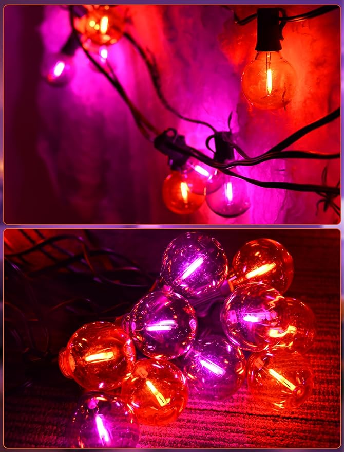 Purple and Orange Halloween Lights,25FT 27 LED G40 Globe String Lights,Waterproof Halloween Decorations for Outdoor Indoor Haunted Patio Home Party Garden Yard Decor