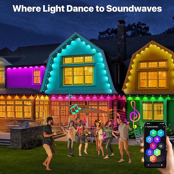 Permanent Outdoor Lights,50FT RGB+IC LED Lights with Smart APP & Remote Control, 72 Scene Modes, Waterproof IP65 for Holiday,Christmas,Yard Decorations(Extension Cord Not Included)