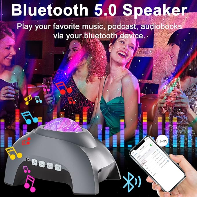 Northern Lights Aurora Projector,Star Projector Music Bluetooth Speaker and White Noise,Star Projector Galaxy Light with Remote Control,Night Light Projector for Home Decor Bedroom（Grey）