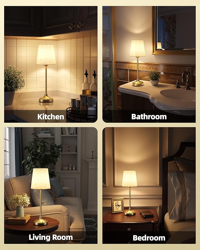Battery Operated Lamp, 8000mAh, Ambient Light, Touch Control, Dimmable, Portable, 2700K, LED, Wireless, Rechargeable, Battery Operated, Desk Lamp, Kitchen Lamp, Fabric Shade, for Dining Room, Bedroom