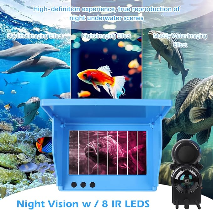 Underwater Fishing Camera 4.3 Inch,4K HD IPS Monitor Fish Finder 220° Wide Angle IP68 Waterproof Infrared Night Vision with 98ft Cable,5000mAh Fishing Camera Gift for Men,Ice Lake Boat River Fishing