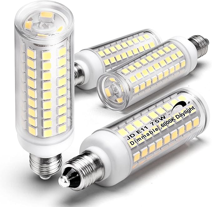 JDE11 Led Bulbs 120V 75W Halogen Candelabra Bulbs Equivalent Dimmable,T3 T4 Mini Base JD E11 Bulb, 6000K Daylilght White 7W 750lm E11 for Chandeliers,Candelabra,Ceiling Fan,Cabinet Lighting,4Pcs