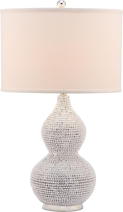 Safavieh Lighting Collection Nicole Bead Base Silver and White Table Lamp, Set of 2
