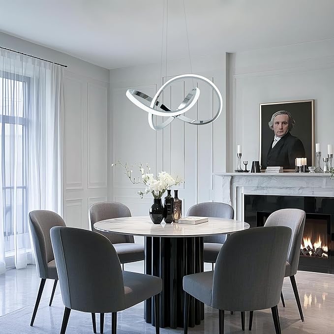 MAYNA LED Pendant Light with Irregular Ring Lights,Modern LED Chandelier, Dimmable Contemporary Ceiling Light Fixture for Dining Room Bedroom Kitchen Island Cafe, 6000K White