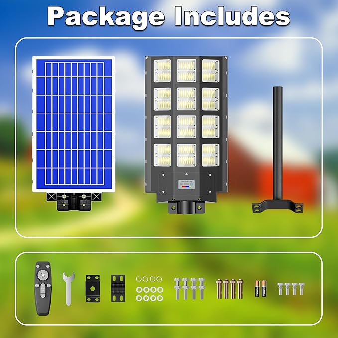 1-Pack 8000W Solar Street Light, Solar Street Lights Outdoor Waterproof, 240000LM 7000K Solar Powered Street Light, Dusk to Dawn, with Motion Sensor, LED Wide Angle Lamp