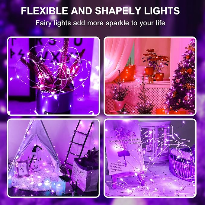 Aogist 16FT Fairy Lights with Spool,Ultra-Bright 50 LEDs Battery Operated Copper Wire String Light for Bedroom Christmas Wedding Centerpiece Parties Decoration,Purple