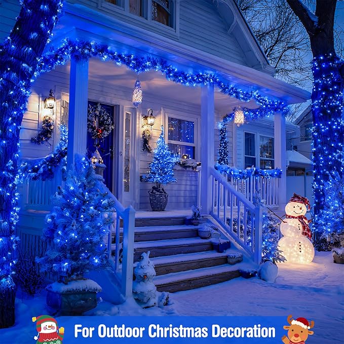 JMEXSUSS Blue 400 LED Christmas Lights Outdoor, 132ft Christmas Tree Lights with Remote, Indoor Blue String Lights Plug in for House Christmas Bush Decorations
