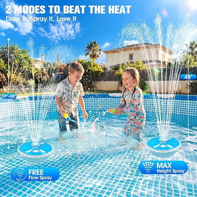 Rechargeable Pool Fountain with Remote,8000mAh Floating LED Pool Fountain with Light,Above Ground Pool Water Fountain Pump,Outdoor Swimming Pool Sprinkler Fountains for Inground Pool Decor-Orange