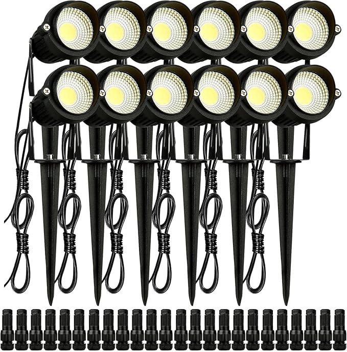 VEVOR Landscape Lighting, 6W Low Voltage LED Landscape Lights, IP66 Waterproof Landscape Spotlights Yard Lawn Garden Pathway Outdoor Lights 12V 24V 450LM Warm White 3000K (12 Pack with Connectors)